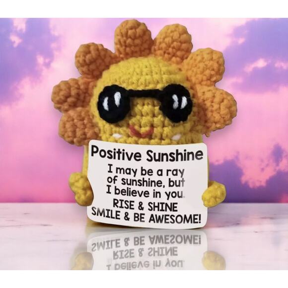 Crochet Sunshine with Sunglasses – “Rise & Shine” Motivational Plush - Picture 5 of 7